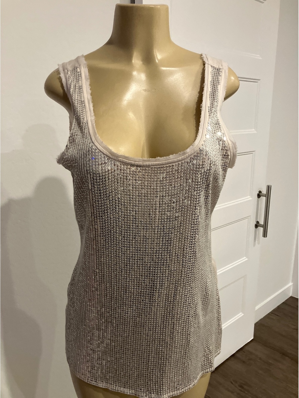 NWOT Women's Sleeveless Sequin Tank Top - Light Beige